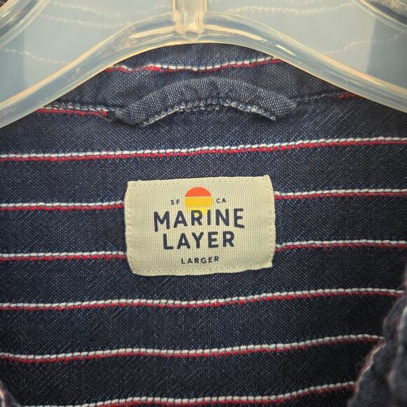 Marine Layer Short Sleeve Mini Stripe Shirt Button Front Casual Navy Men Large - Picture 7 of 8